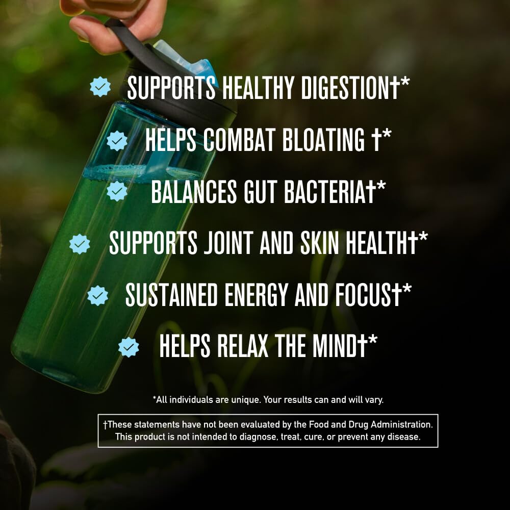 Morning Kick, Zero Sugar Greens Superfood Powder Supplement with Ashwaganda, Collagen, Probiotics, Debloat Drink