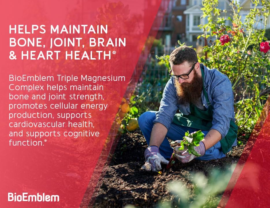 BioEmblem Triple Magnesium Complex Pack of 2 | 300mg of Magnesium Glycinate, Malate, & Citrate for Muscles, Nerves, & Energy | High Absorption | Vegan, Non-GMO | 90 Capsules