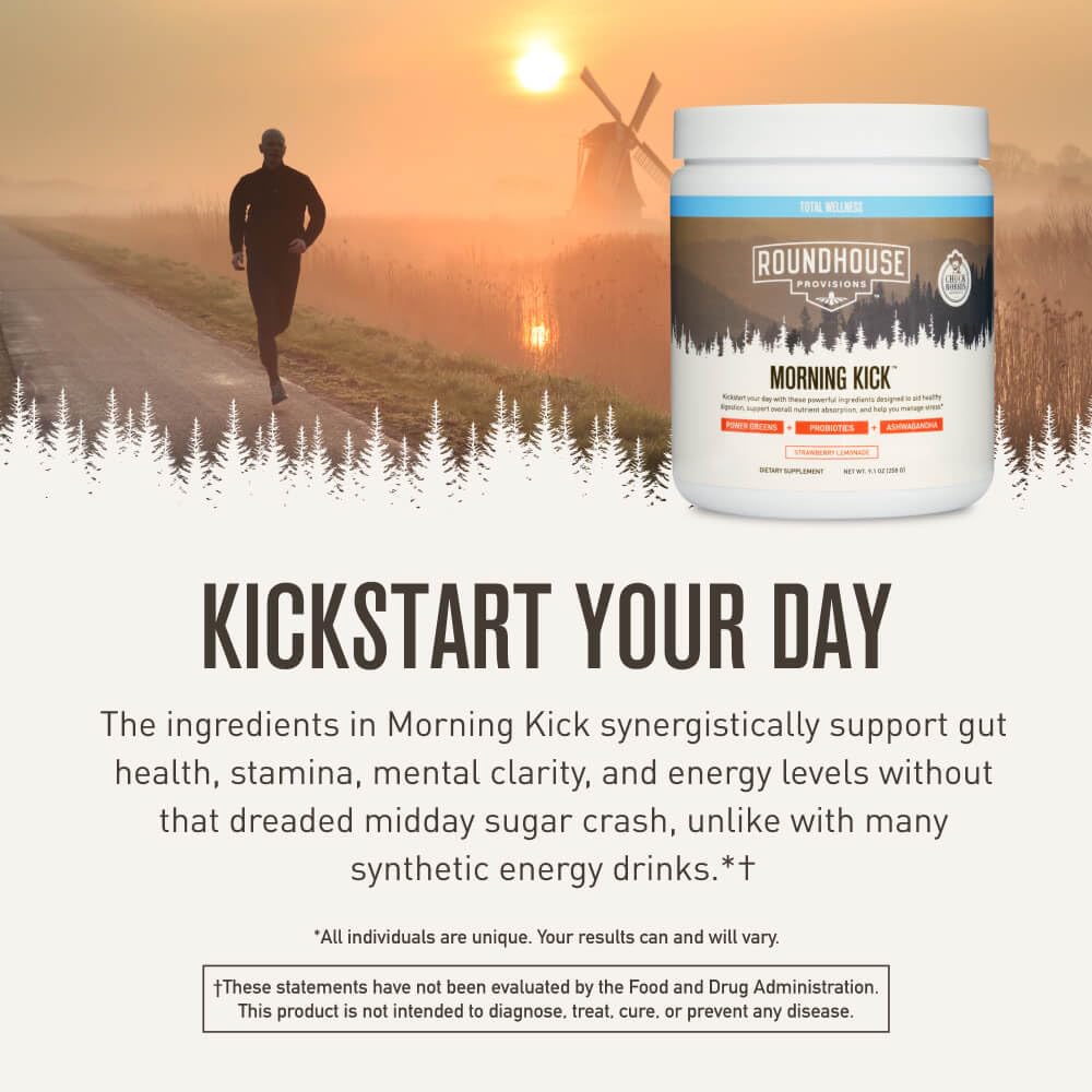 Morning Kick, Zero Sugar Greens Superfood Powder Supplement with Ashwaganda, Collagen, Probiotics, Debloat Drink