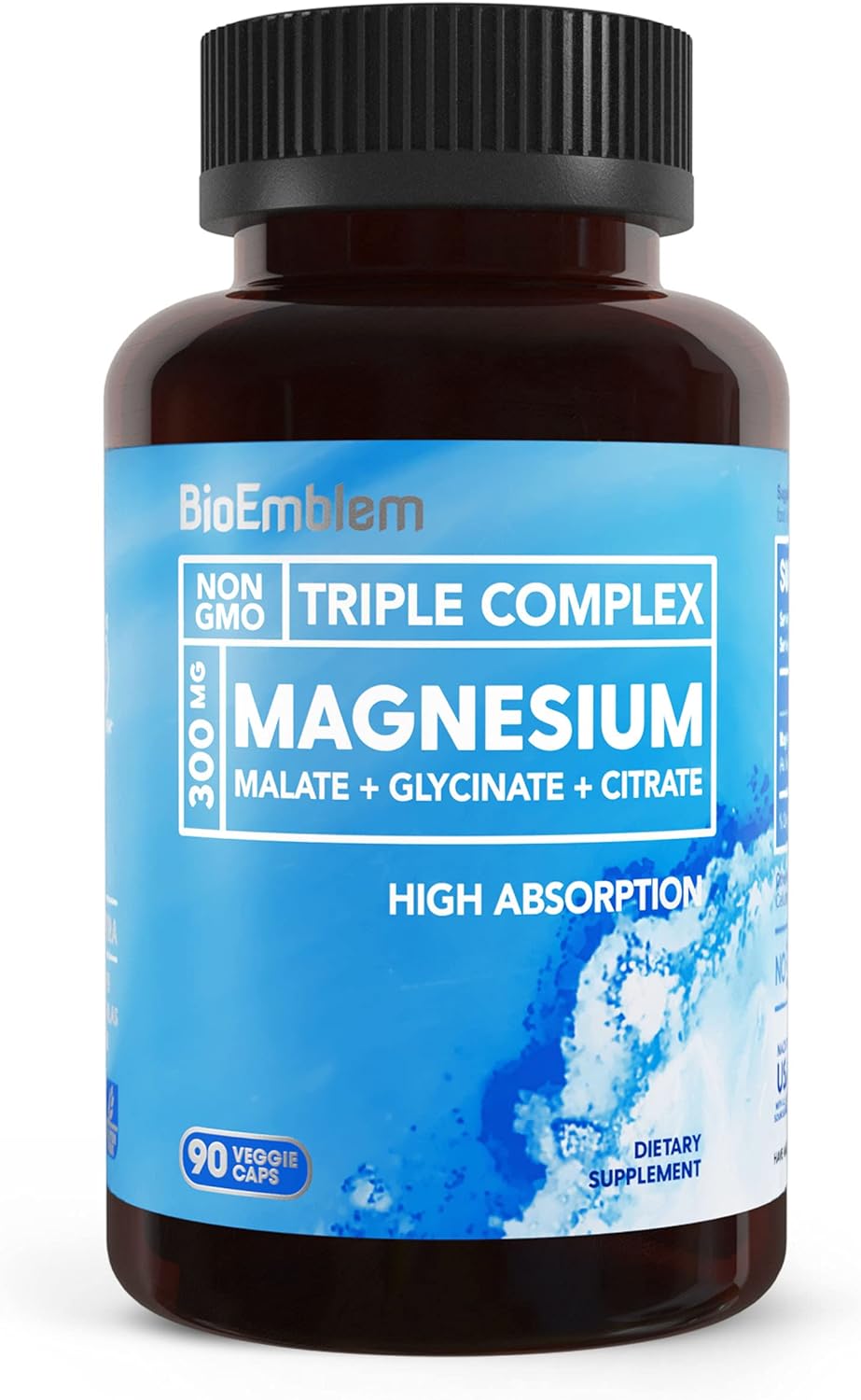 BioEmblem Triple Magnesium Complex Pack of 2 | 300mg of Magnesium Glycinate, Malate, & Citrate for Muscles, Nerves, & Energy | High Absorption | Vegan, Non-GMO | 90 Capsules