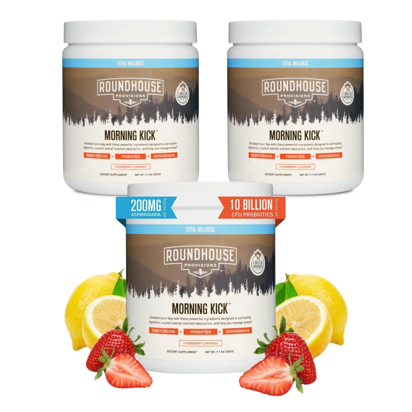Morning Kick, Zero Sugar Greens Superfood Powder Supplement with Ashwaganda, Collagen, Probiotics, Debloat Drink