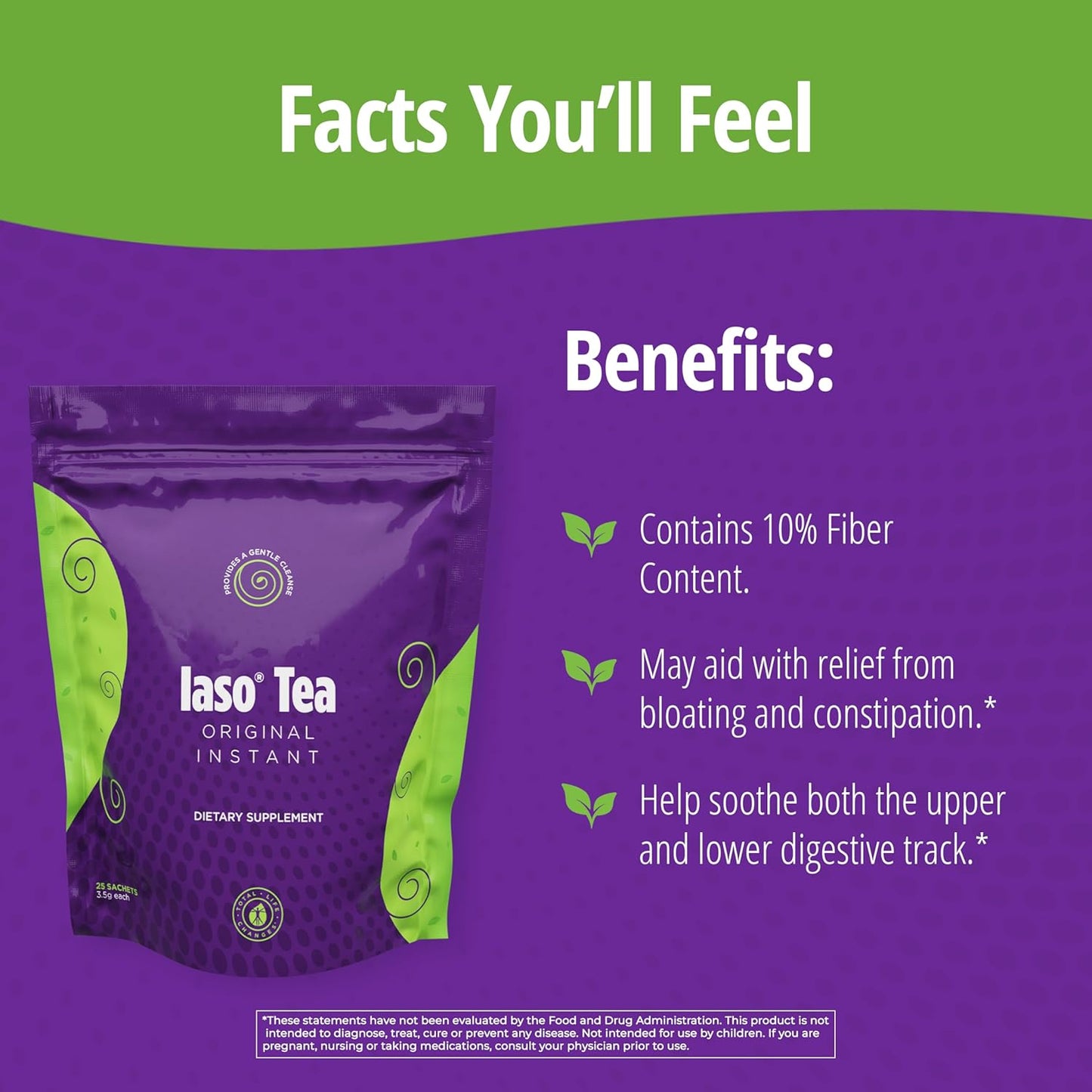 Total Life Changes - Iaso Instant Tea - Gentle Cleanse & Craving Control - Gut Health & Bloat Support - Senna & Chamomile Blend - 2 Bags