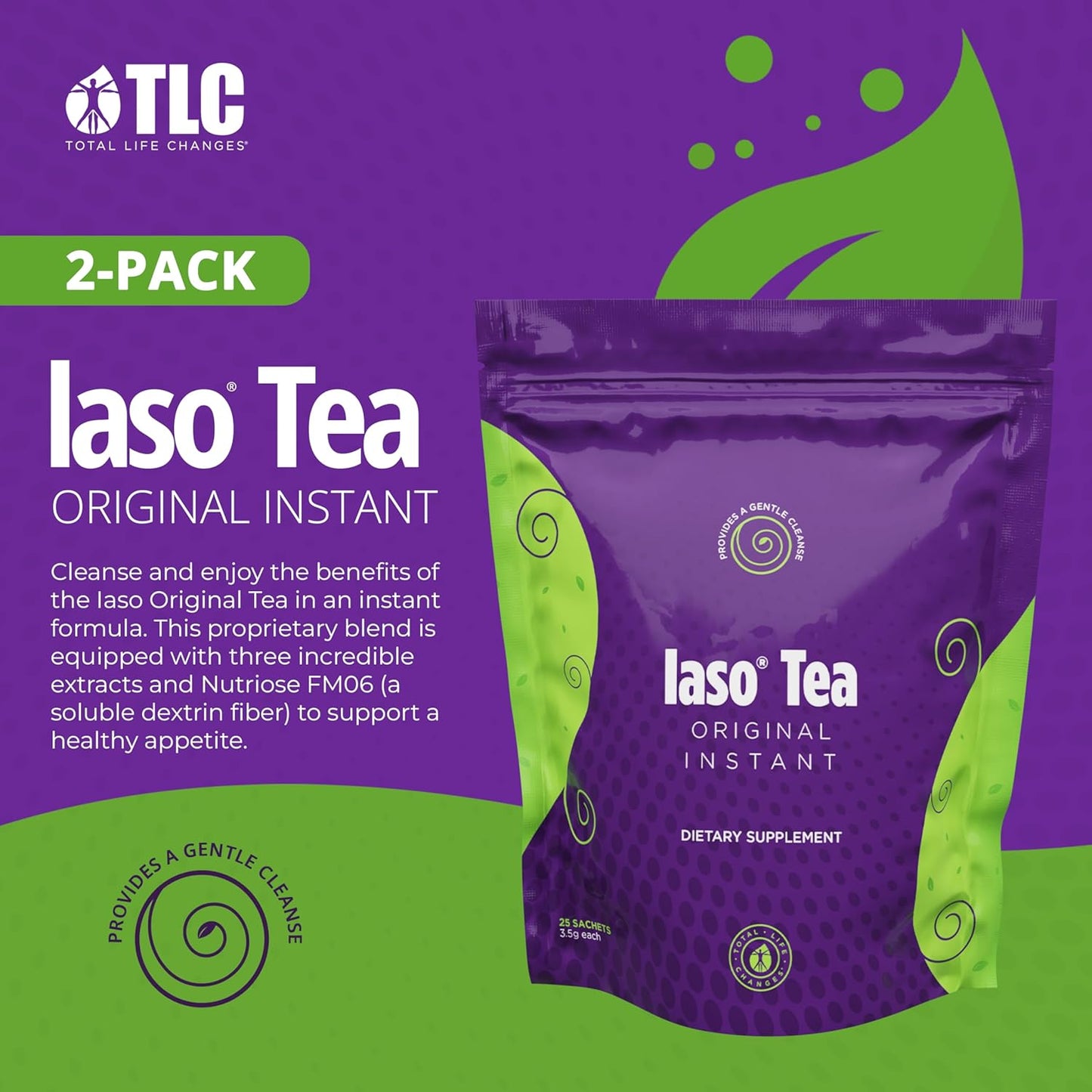 Total Life Changes - Iaso Instant Tea - Gentle Cleanse & Craving Control - Gut Health & Bloat Support - Senna & Chamomile Blend - 2 Bags