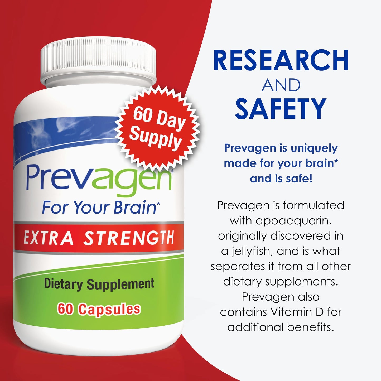 Prevagen Extra Strength 20mg, 60 Capsules |2 Pack| with Apoaequorin & Vitamin D with Attractive and Stackable Prevagen Storage Box