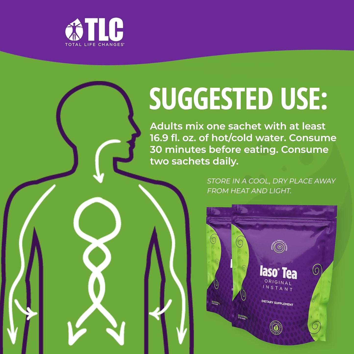 Total Life Changes - Iaso Instant Tea - Gentle Cleanse & Craving Control - Gut Health & Bloat Support - Senna & Chamomile Blend - 2 Bags
