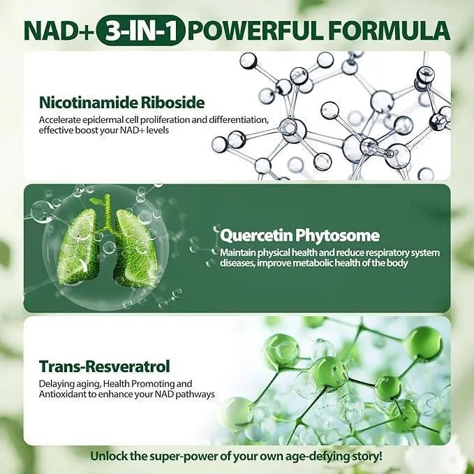 Reus Research Nicotinamide Riboside 900mg Pack of 3, NAD+ Supplement NMN Supplement Alternative, NAD Supplement for Anti-Aging, Energy, Focus - 100 Capsules - Jia Sales