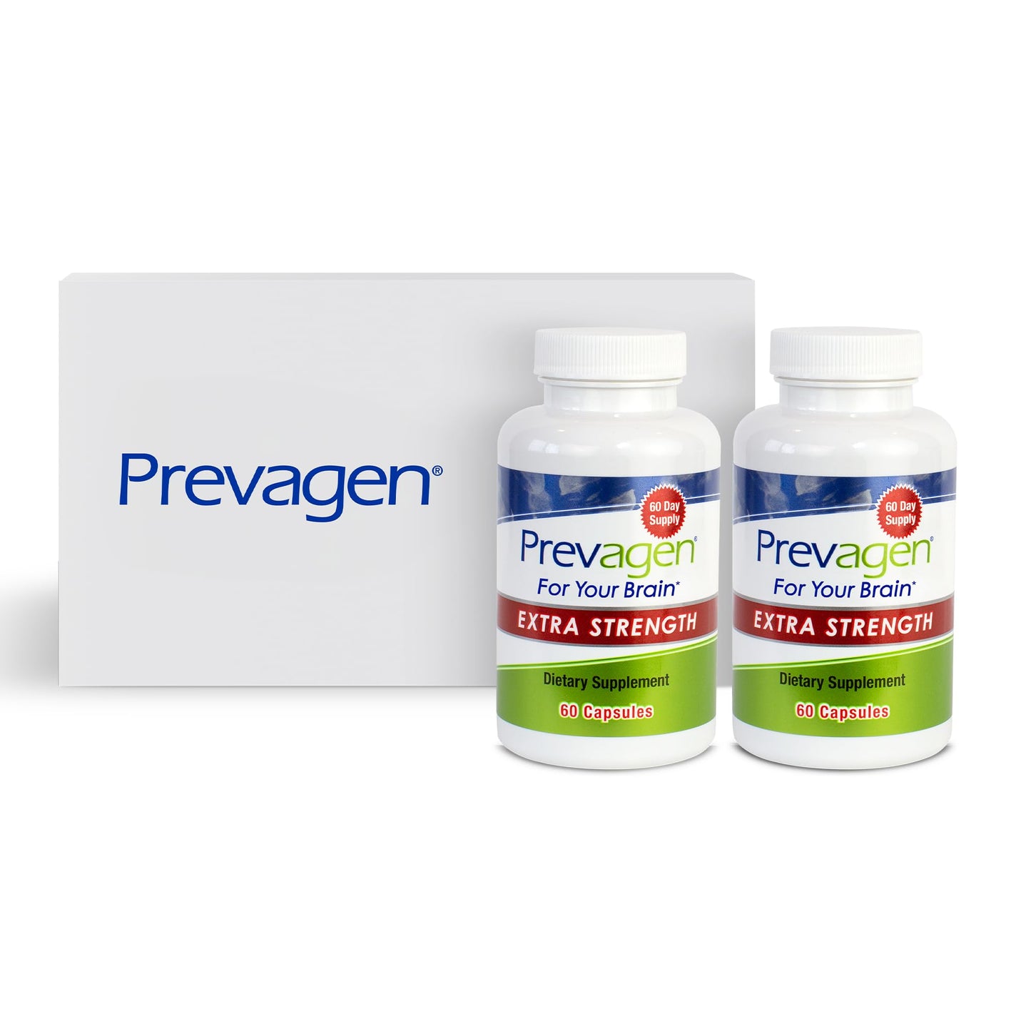 Prevagen Extra Strength 20mg, 60 Capsules |2 Pack| with Apoaequorin & Vitamin D with Attractive and Stackable Prevagen Storage Box