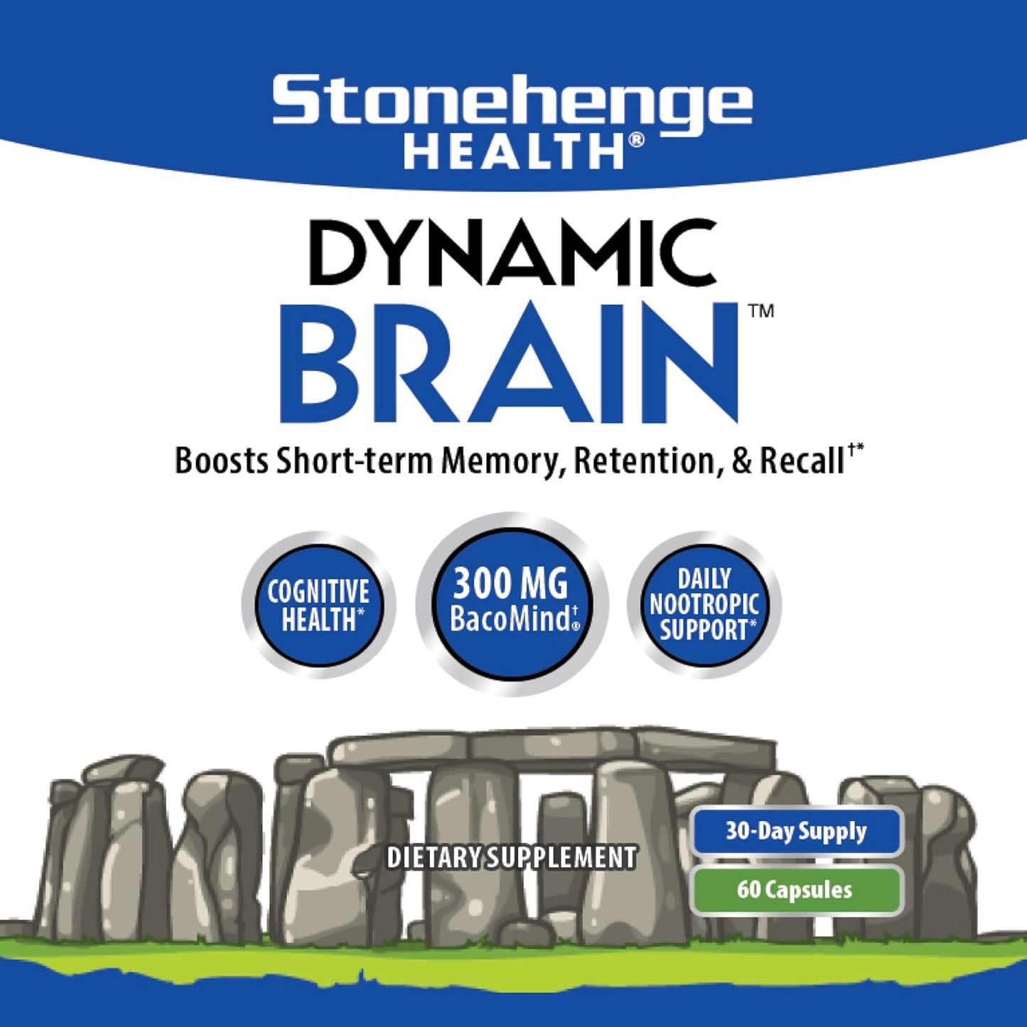 Stonehenge Health Dynamic Brain Supplement Pack of 2 – New Formula with BacoMind for Memory Acquisition, Retention, & Recall with 40 Unique Nootropic: Choline, Phosphatidylserine, and Huperzine A (Copy)