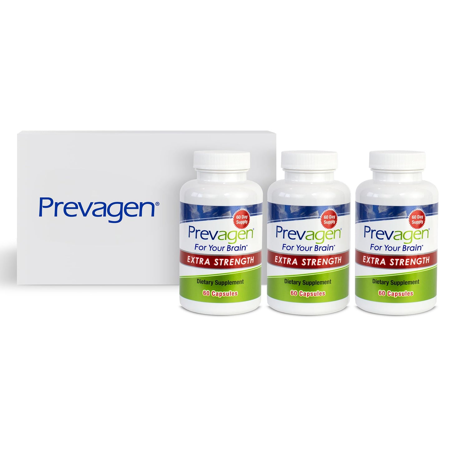 Prevagen Extra Strength 20mg, 60 Capsules |2 Pack| with Apoaequorin & Vitamin D with Attractive and Stackable Prevagen Storage Box