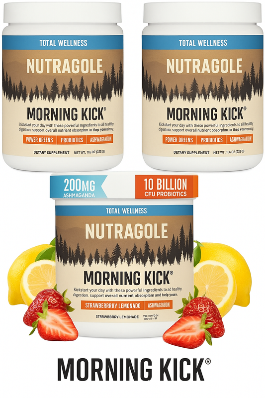 Morning Kick, Zero Sugar Greens Superfood Powder Supplement with Ashwaganda, Collagen, Probiotics, Debloat Drink
